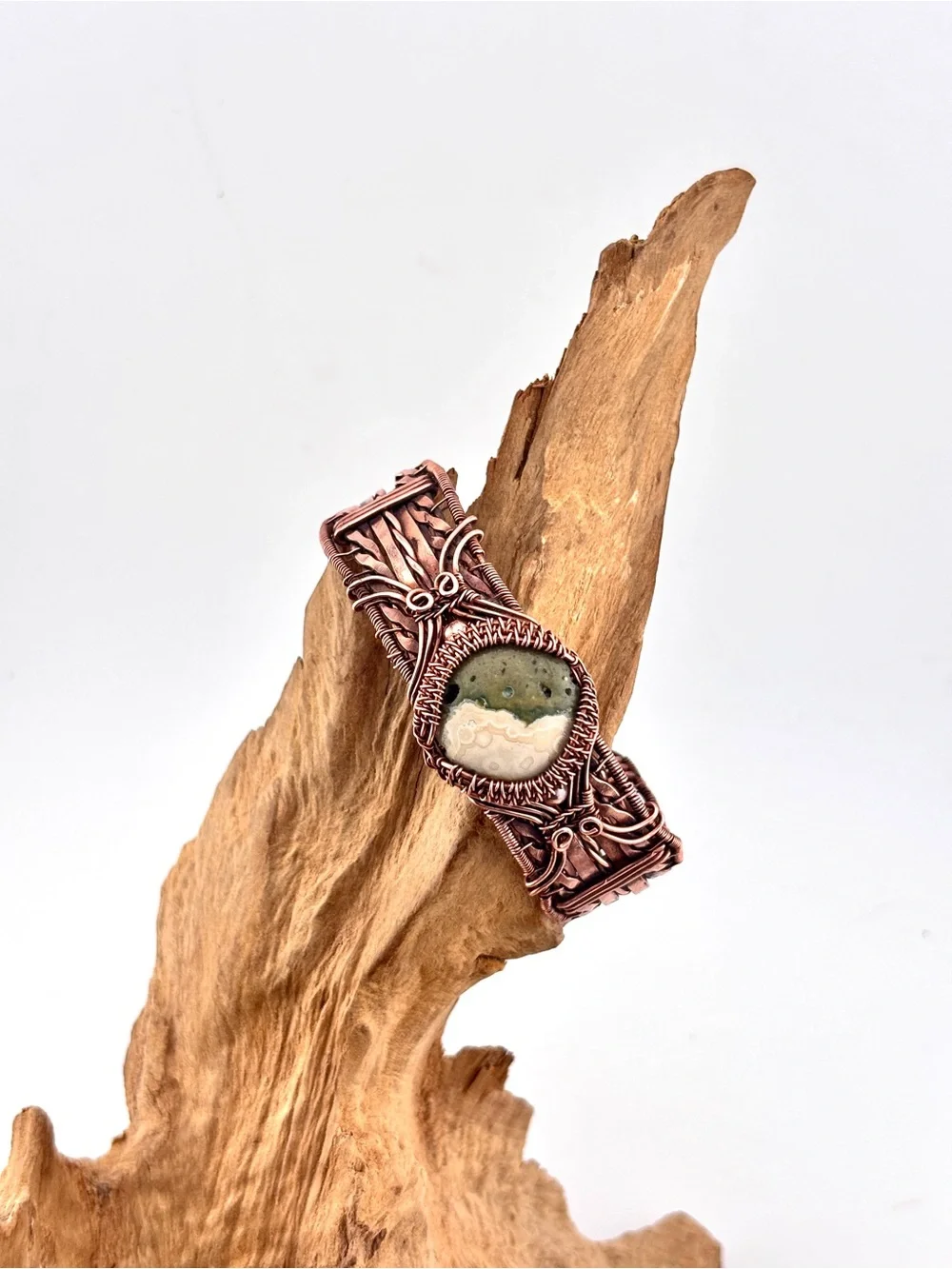 HANDMADE Jasper Wire Wrapped Copper Statement Bracelet, Unisex Jewelry Gift